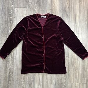 Vintage 90s Amanda Smith Velvet Burgundy Button Up Cardigan Medium